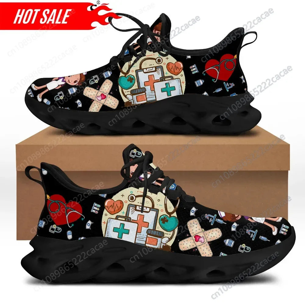 Double DJ Cute Medical Print Nurse Work Sneaker for Women