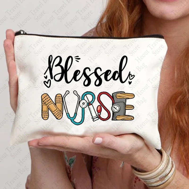 Blessed Nurse  Bag Gifts for Colleagues Travel Cosmetic Organizer for Ladies Clutch with Zipper